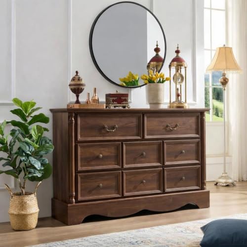 LegacyAmerhome Farmhouse 8 Drawers Dresser for Bedroom with Charging Station 54 Wide Wood Country Rustic Storage Dressers Organizer Vintage Design Chest of Drawers TV Stand