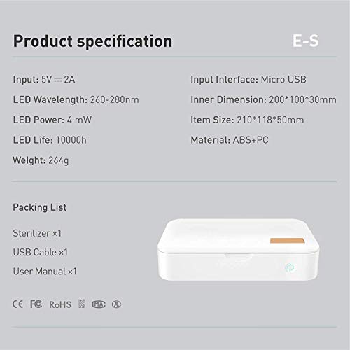 Caixa desinfetante de luz UV esterilizador UVC para telefone, limpeza ultravioleta, 99,99% para esco