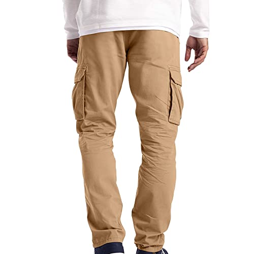 Baggy Cargo Pants Men Button Waist Straight Leg Work Pants Comfy Lightweight Multi Pockets Regular Cotton Dress Pants3