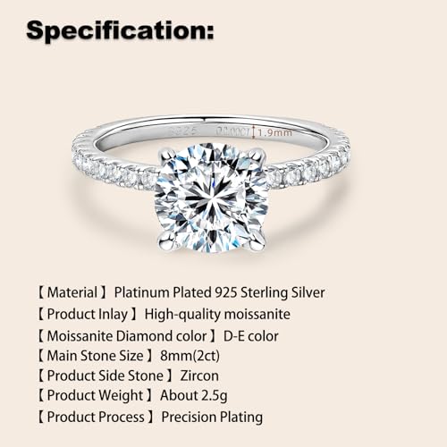 2CT Moissanite Engagement Ring D Color VVS1 Clarity 925 Sterling Silver 4 Claw Solitaire Moissanite Ring for Women Wife Anniversary Birthday Jewelry3