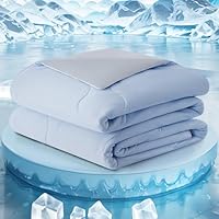 Cooling Comforter Queen, Double-Sided Blanket for Hot Sleepers, All Season Bedding to Keep Cool for Night Sweats, Breathable Lightweight, 90x90 Inches,Blue/Grey
