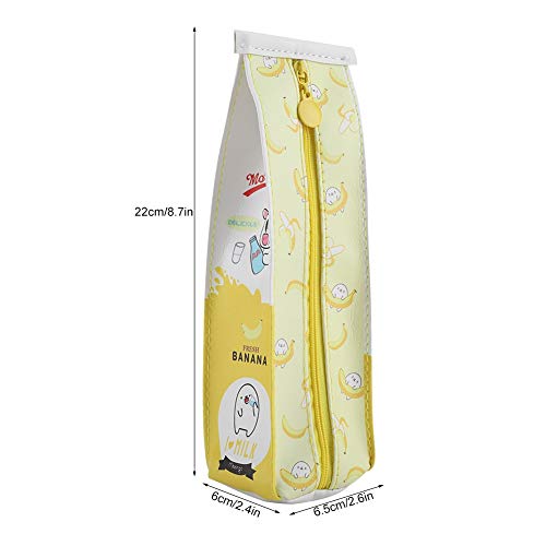 Image of GLOGLOW Cartoon Milk Stationery Bag, PU Creative Milk Box Pen Pencil Case Milk Carton Pencil Cases Large Capacity Storage Bag (Yellow)