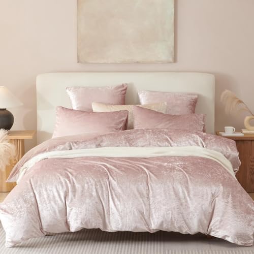 Lanqinglv Juego de ropa de cama rosa de 135 x 200 cm de franela suave y brillante, para invierno, cálido, reversible, funda nórdica con cremallera y 1 funda de almohada de 80 x 80 cm