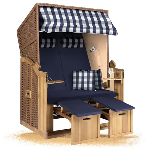 Strandkorb Hanse Strandkorb Ostsee XXL Volllieger Blau - 2-Sitzer...
