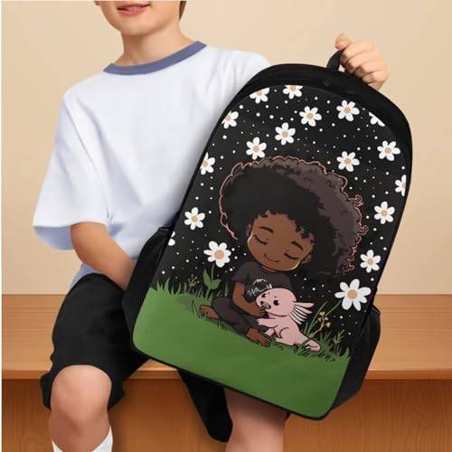 African Little Girl Pattern Backpack for Girls with Lunch Box Back to School Meadow Kids' Backpacks Daisy Kids Lunch Box with Water Bottle Holder School Bag Pencil Box Insulated Water Bottle Bag3