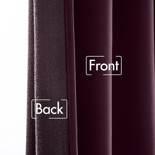Image of MIULEE Dark Purple Velvet Curtains 52x84 inches Luxury Blackout Curtains | Thermal Insulated, Super Soft Window Drapes for Bedroom Living Room, Rod Pocket & Back Tab