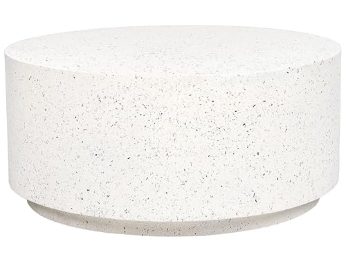 Beliani Table Basse à Café Blanc Cassé en Mg0 et Fibres de Verre Effet Terrazzo 90 cm Trezzo