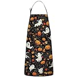 Qeenking Pumpkin Ghost Apron with 2 Pockets for Women Men,Maple Leaves Kitchen Chef Artist Aprons for Cooking Gardening Baking Painting, Waterproof Apron for Helloween 33 x 27 inches