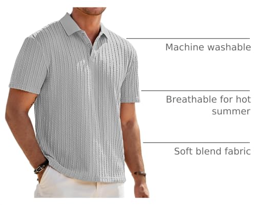 Image of JMIERR Mens Casual Polo Shirt Summer Short Sleeve Vacation Button Beach Knit Stretchy Golf Shirts