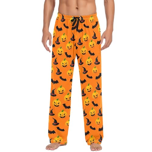 Men's Halloween Pumpkin Pajama Pants with Pockets - Straight Fit Cotton Sleep Bottoms for Lounge & Nightwear#4312