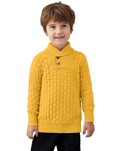 Arshiner Boys Long Sleeve Shawl Collar Sweater Soft Fall Pullover Sweater Tops Size 4 Yellow