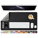 両面PUデスクマット、大型マウスパッド、デスクプロテクター、防水キーボードマット、オフィス/家庭/ゲーム/装飾に適した(黒+グレー、80cm*40cm)