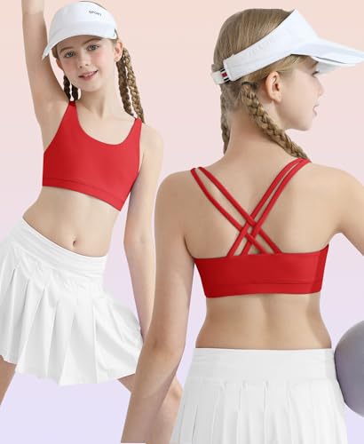 Training Bras for Girls Sports Bra Yoga Strappy Scoop Neck Racerback for Teens Kids Padded Comfort Dance Crop Top3