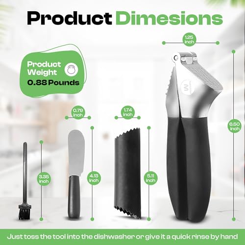4-in-1 Garlic Press Set - Stainless Steel Garlic Press, Garlic Press, Chopper, Grinder, Grater, Mincer with Peeler, Silicone Tube Roller, Brush and Knife - The Essential Garlic Mincing Kit by Woolbye - Image 3