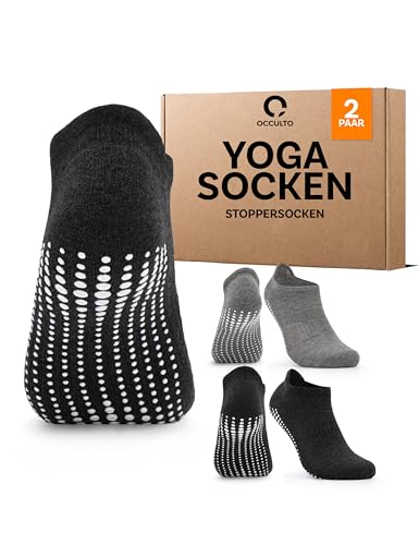 Occulto Damen & Herren Yoga Socken 2er Pack 4er Pack (Modell: Mady) 2 Paare | Schwarz-Grau 39-42