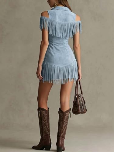Robe à franges avec fermeture éclair et revers vintage ouest - 5