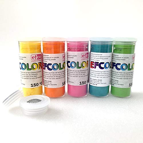 Set 5 Couleurs Poudre Efcolor 10 ML, Nuancier Estivale, 2 Tamis, pour émaillage à Froid, Cuisson à 150°C