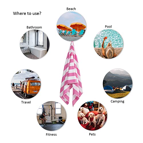 Luluhome Plush Oversized Beach Towel - Large Cotton Thick 36 X 70 Inch Pink Striped Pool Towels, Fluffy Summer Cabana Big Swimming Towel For Adults Mens Womens #TOP7