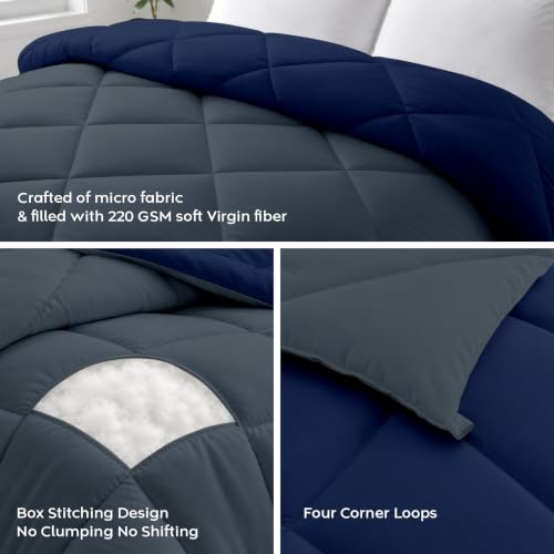 Image of AYKA Reversible Comforter 220 GSM Microfiber Reversible AC Comforter /Blanket for Winter /Quilt /Duvets for King Size Double Bed Comforter (NavyBlue & Charcoal, Single)