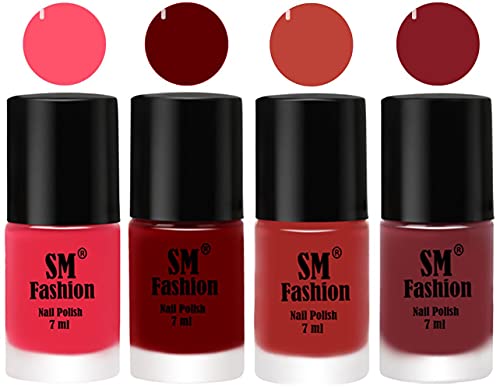 Image of Nail Polish Combo Set (Pack of 4) Quick Dry Gel Finish Nail Paint | Dark Pink,Dark Red,Dark Nude,Plum | 7 ml Each
