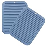 Extra Thick Silicone Trivet Mat Heat Resistant Multi-purpose None slip Table Place Mats for Hot Pots Holder,Pads,Pans,Dishes,Spoon rest,Coasters for Kitchen Cooking & Dining(2pcs,Rectangle-Blue)