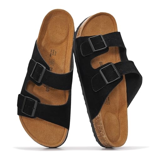 Image of Project Cloud Mens Sandals, 100% Genuine Leather Mens Slides (Heritage) | Memory Foam Insole & Cork Footbed Slides for Men Footwear Non Slip Summer Sandals for Men & Lightweight Sandals Men