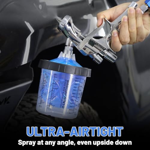 Image of Disposable Paint Spray Gun Cup, Paint Mixing Cups System for HVLP and LVLP Paint Spray Gun, 6 Ounce (200ML) Kit, 50 Cups Liners and Lids System, 1 Hard Cup, 1 Collar with 20 Plugs