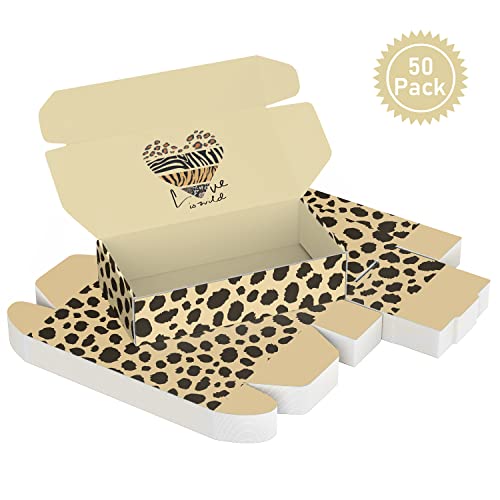 Image of 25 Pack 4x8x2 inch Shipping Boxes, Recyclable Cardboard Valentine Mothers Day Gift Boxes, Corrugated Cardboard Box, Shipping Boxes for Small Business, for Packaging - TONESPAC (4 inchx8 inchx2 inch, Leopard)
