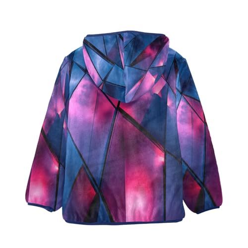 Blue Geometric Triangles Toddler Fleece Jacket Girl Boys Hooded Fleece Jacket Coat Warm Outwear Zip-up 3-10T2