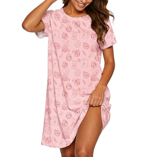 Image of American Trends Nightgowns for Women Cotton Night Shirts Short Sleeve Knee-Length, Sleep Shirts Summer Pajamas Sleepwear