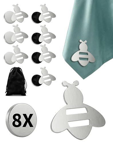 8+1 Tischdeckenklammern Magnet Tischdeckenbeschwerer Extra Schwer Tischdecken Beschwerer draußen Tischdeckengewichte Edelstahl Tischtuchklammern für alle Tisch Clips Tischklammern Biene + Tasche