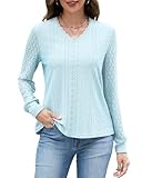 Langarm Oberteile Damen Spitze Blusen Ausschnittdesign Pulover V-Ausschnitt Tshirt Basic Tunika Solide Freizeit Shirt mit Gebündelte Manschetten