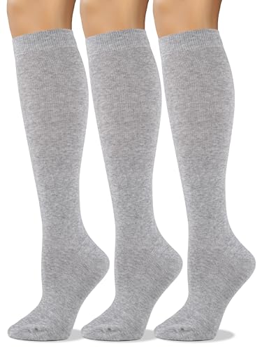 Image of COTTON DAY Women's Soft Combed Cotton Knee High Long Calf Dress Socks Seamless Toe Black White Gray Navy Blue Brown 3 Pack