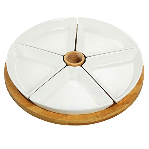 Black Friday - 50% OFF Elama Ceramic Stoneware Condiment Appetizer Set, 7 Piece, Large Round in White and Natural Bamboo Exclusive Discount 50% Price Elama Ceramic Stoneware Condiment Appetizer Set, 7 Piece, Large Round in White and Natural Bamboo