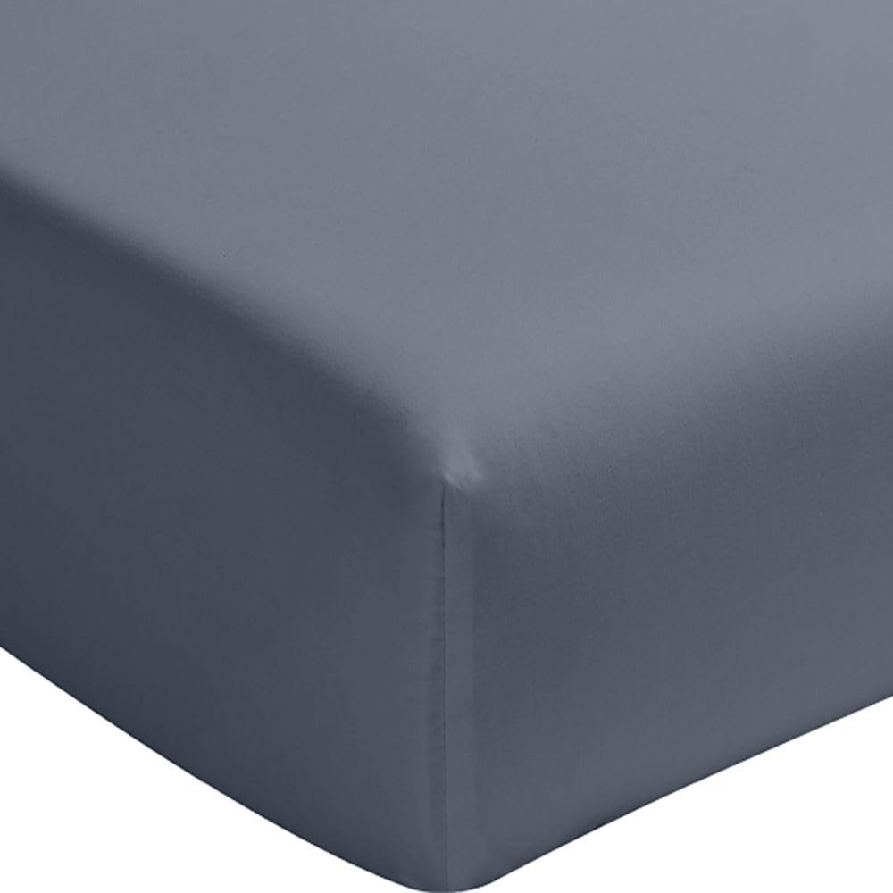 Drap housse 180x200 cm Baton Rouge en percale de coton lavé bleu de luxe