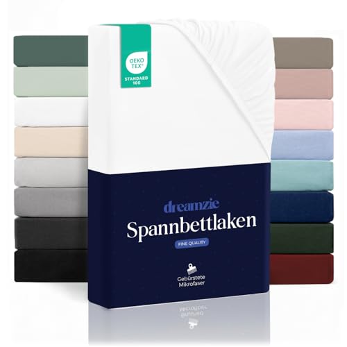 Dreamzie Spannbettlaken, 180 x 200 cm, für Dicke Matratzen bis 33 cm – 100% Polyester-Mikrofaser – weiß, Zertifiziert ohne Chemikalien (Oeko...