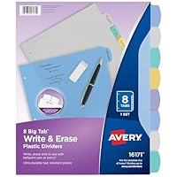 Avery® Durable Write-On Plastic Dividers with Erasable Tabs,11" x 8 1/2", Multicolor, 8 Tabs