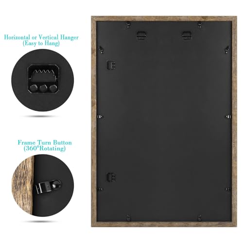 Image of Frametory, 16x24 Picture Frame With Mat for 12x18 Picture - High Definition Glass Wide Molding - Preinstalled Wall Mounting Hardware (Rustic Brown, 6 Pack)