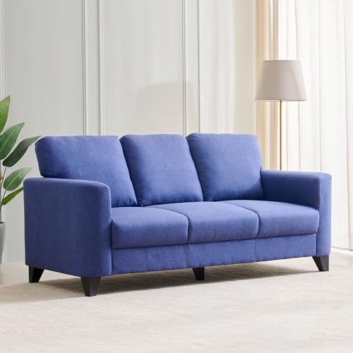 Image of Home Centre | Helios Phantom Fabric 3-Seater Sofa | Sofa for Living Room | Solid Wood | Blue | 1 Year Warranty