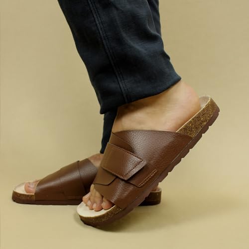 Image of NoStrain Men's Cork Sandals with Double Layered | Stylish Vegan Leather Sandals | Stylish, Comfortable & Sustainable | Environment Friendly | Casual and Formal Wear