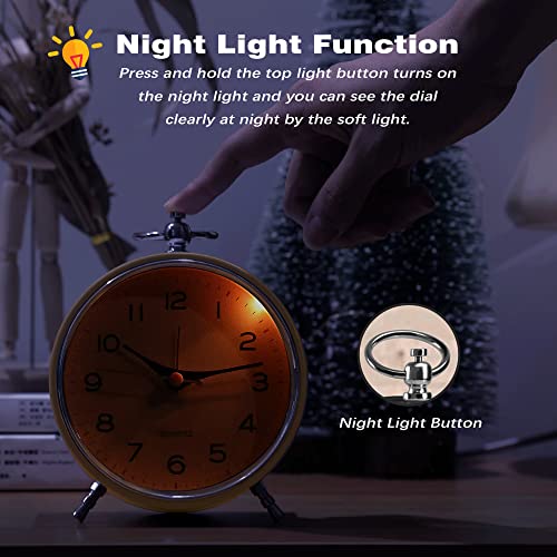 Ayrely® Analog Metal Retro Alarm Clock With Light,Snooze Silent No Ticking Desk Clock Battery Operated For Kids,Bedroom,Living Room,Table Clocks For Living Room Decor(Orange) #TOP2