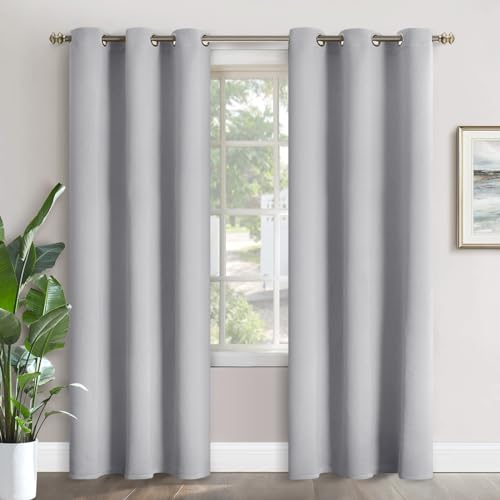 Image of YoungsTex Light Grey Room Darkening Curtains 84 Inches Long - Thermal Insulated with Grommt Bedroom Blackout Curtains for Living Room, 2 Panels, 42 x 84 Inch, Light Grey