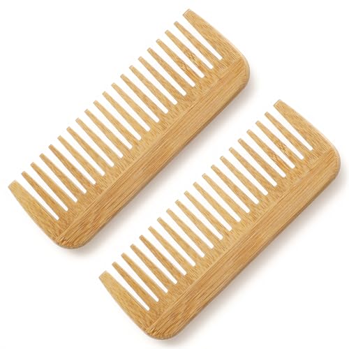 2 Peines de Dientes Anchos de Bambú para Desenredar Cabello miniatura 1