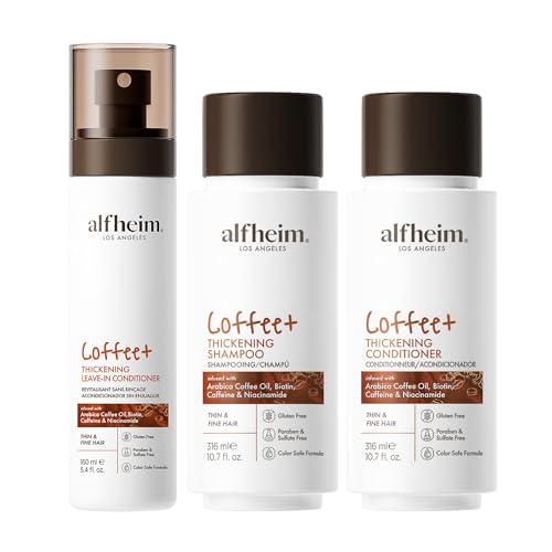 ALFHEIM Caffeine Shampoo Conditioner Leave-in Conditioner 3-piece set – Revitalizes Scalp Strengthens Roots & Balances Oil Paraben & Sulfate-Free for Thinning Hair & Oily Scalp Care