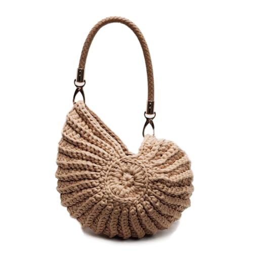 JRNDNIUO Handmade Crochet Seashell Purse with Pearl Chain Summer Woven Handbag Small Shell Crossbody Beach Bag