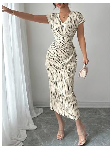 Floerns Women's Elegant V Neck Midi Dress Dolman Sleeve Ruched Formal Prom Dresses2