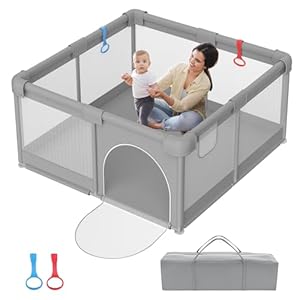 Baby Playpen 51”×51” – Play Pens for Babies and Toddlers, Baby Playards for Infants with Soft Breathable Mesh | Easy Setup | Baby Play Yard with Gate and Carry Bag