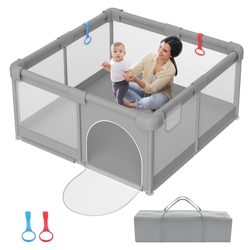 Baby Playpen 51”×51” – Play Pens for Babies and Toddlers, Baby Playards for Infants with Soft Breathable Mesh | Easy Setup | Baby Play Yard with Gate and Carry Bag