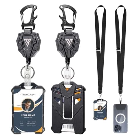 Badge Holder Retractable Clip Heavy Duty Carabiner Badge Reel Keychain with Lanyard ID Cards Holder Cool Tactical ID Holder Cover