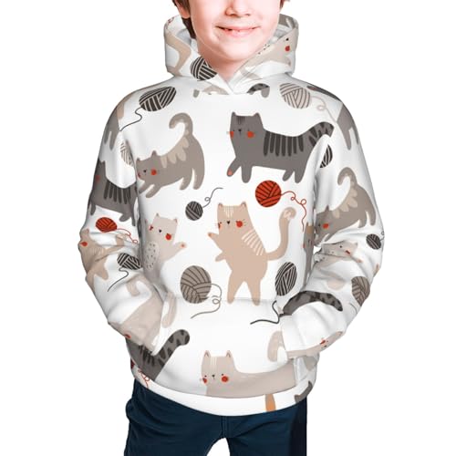 Cute Cats Play with Balls Kid Hoodies Boys Sweatshirts Girls Pullover with Pocket3